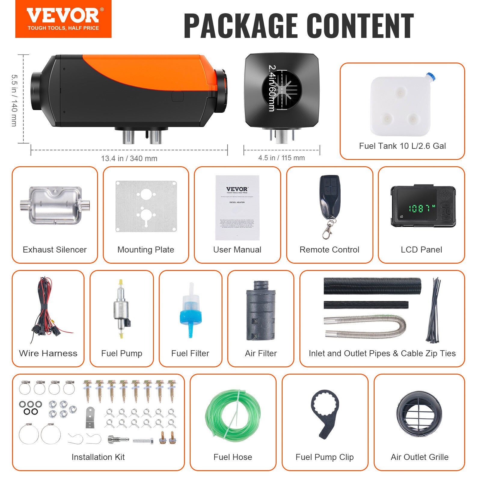 VEVOR Diesel Air Heater 12V 2KW Bluetooth App LCD Display for Car Bus RV Camper