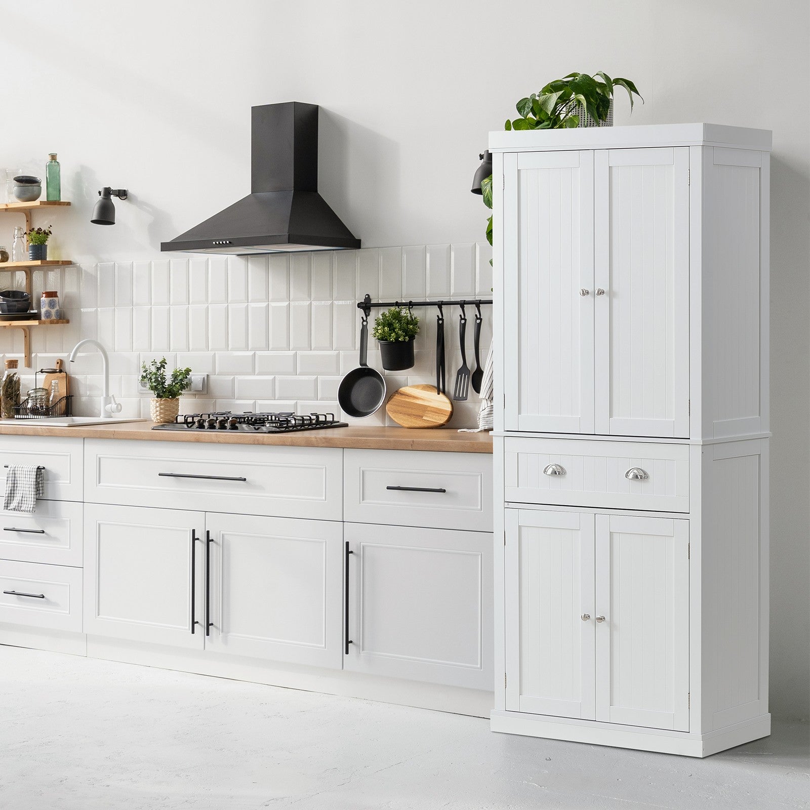 VEVOR 72" Kitchen Pantry Storage Tall Cabinet 4 Doors 3 Adjustable Shelves