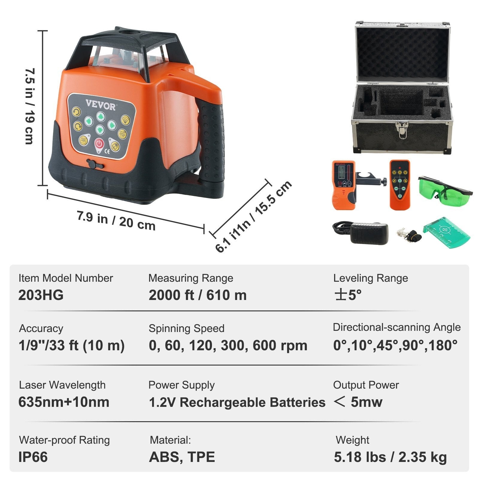 VEVOR Laser Level, 2000ft, 360 Degree Self Leveling Green Cross Line Laser