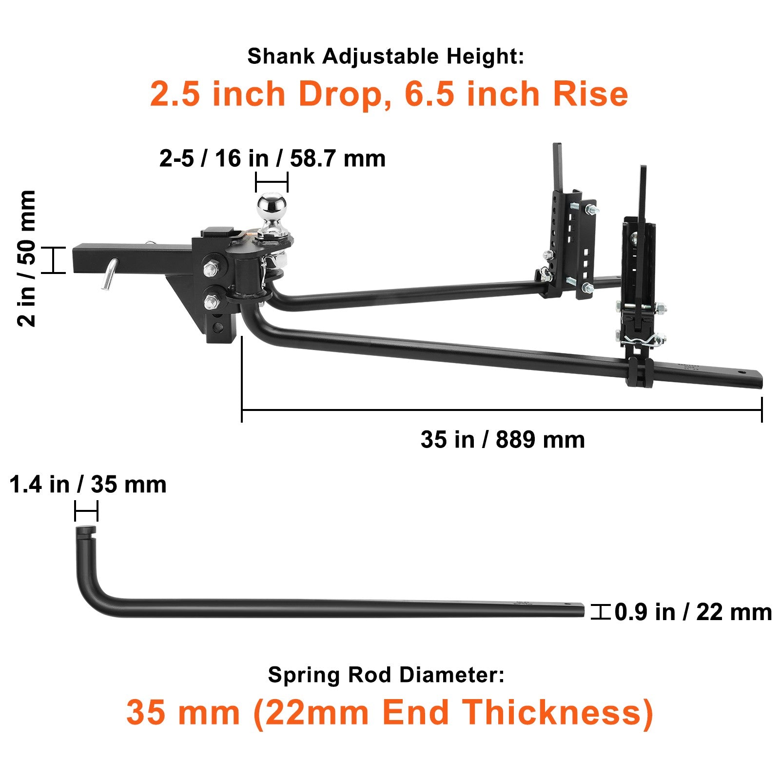 1,500lb Weight Distribution Hitch with 2-5/16 in Ball and 2-In Shank