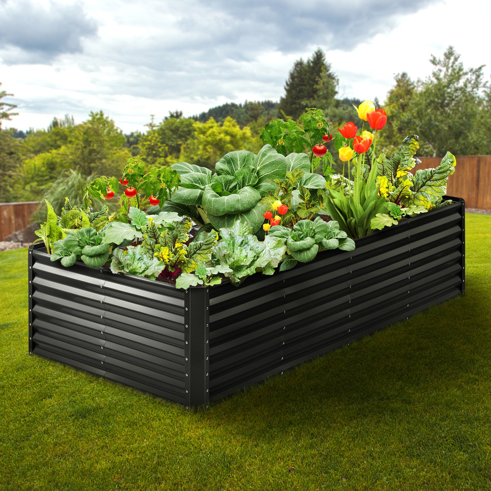 Galvanized Raised Garden Bed Planter Box 94.5x47.2x23.6" Flower Vegetable