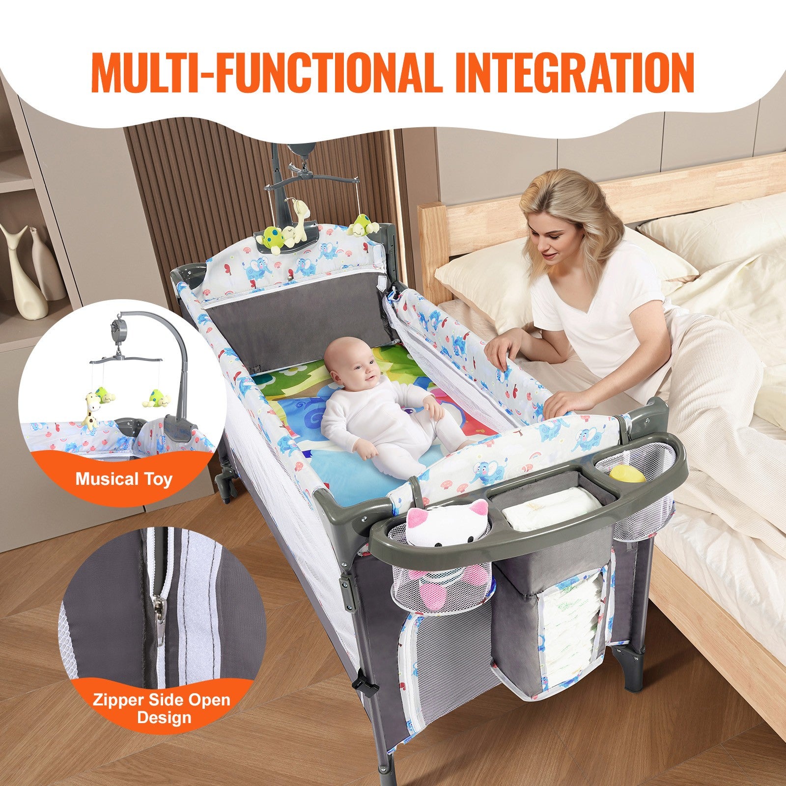 Baby Bassinet Bedside Crib 77 lbs Load Capacity Foldable Sleeper Newbors Bed