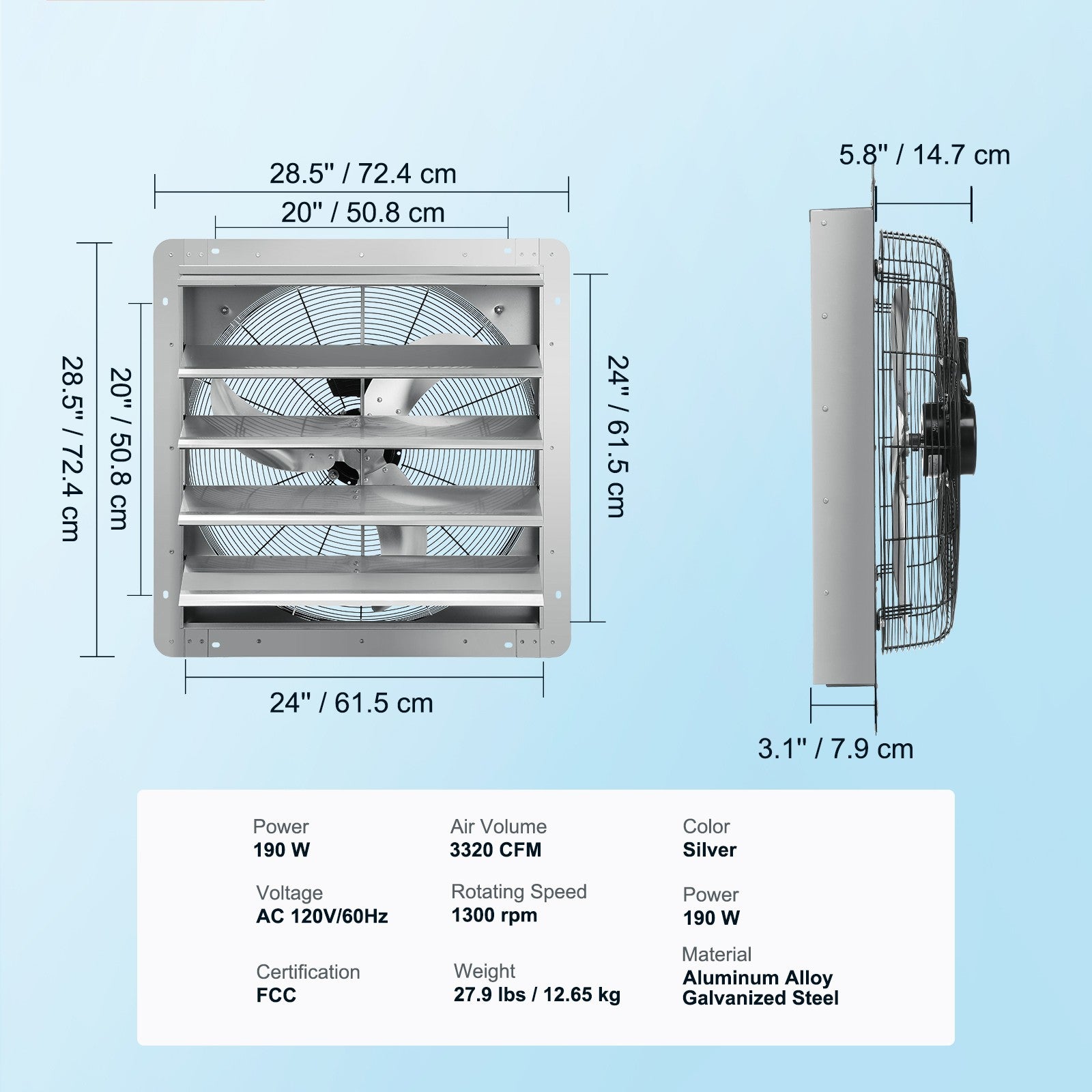 Uimoso Shutter Exhaust Fan Shop Exhaust Fan 24'' Wall Mounted Aluminum 3320 CFM