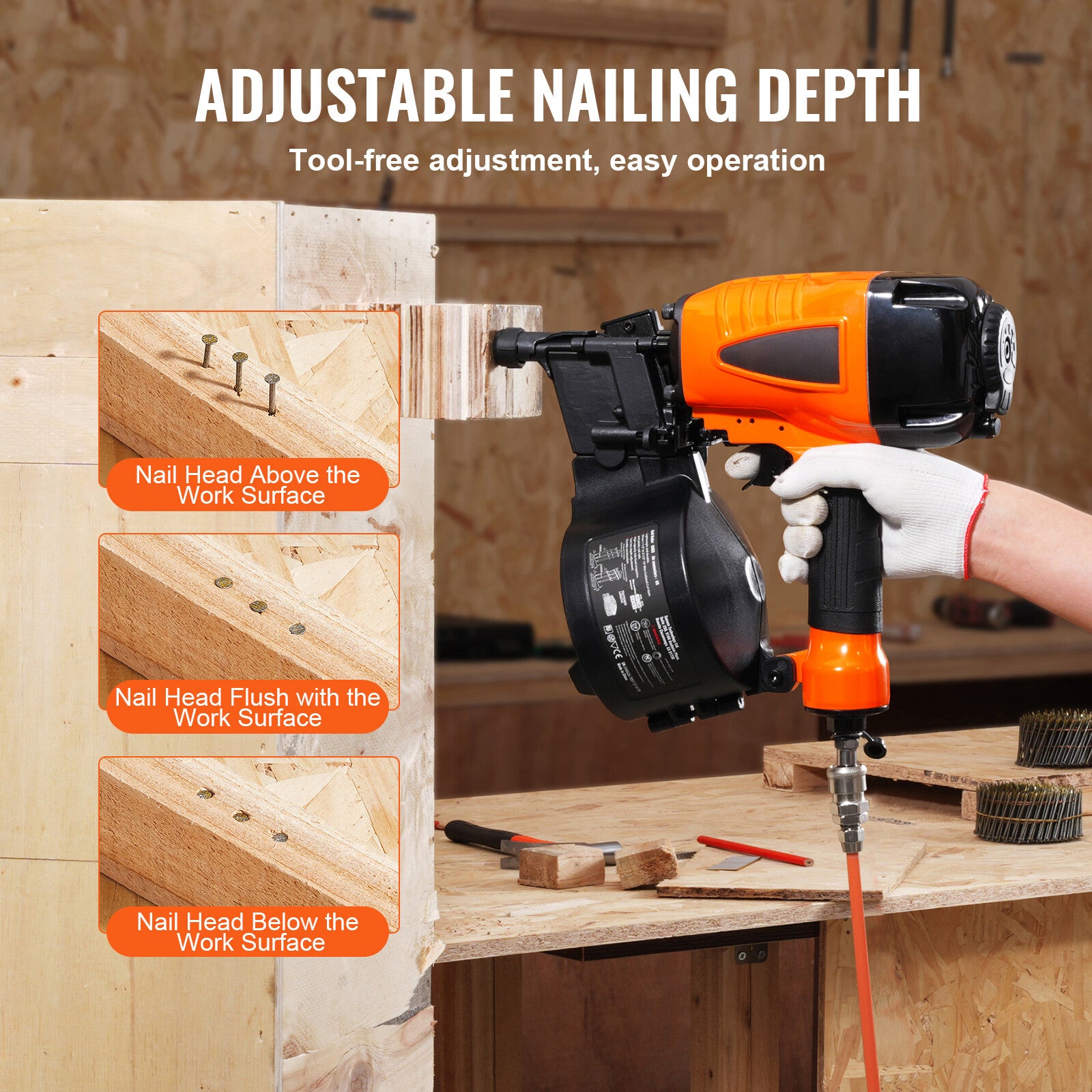 CN65 Coil Siding Nailer 1-1/4" to 2-1/2" 15 Degree Pneumatic Nail Gun