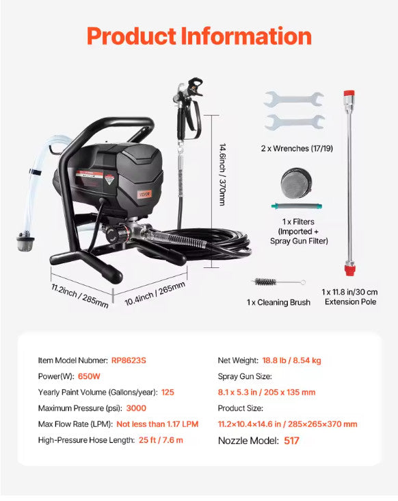 Stand Airless Paint Sprayer Electric Paint Sprayer Machine 650W 3000PSI