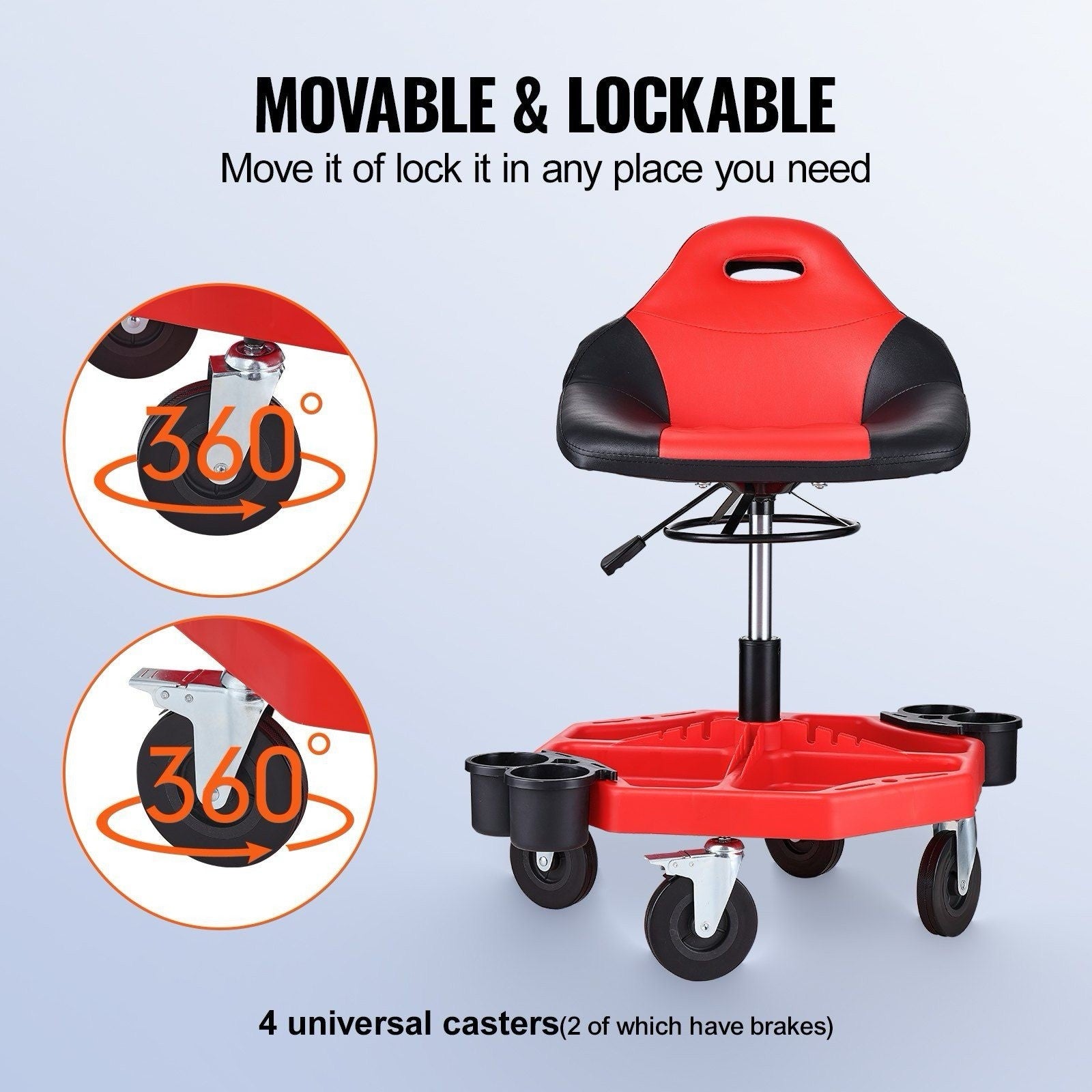Rolling Garage Stool 300LBS Adjustable Mechanic Work Shop Seat w/Casters