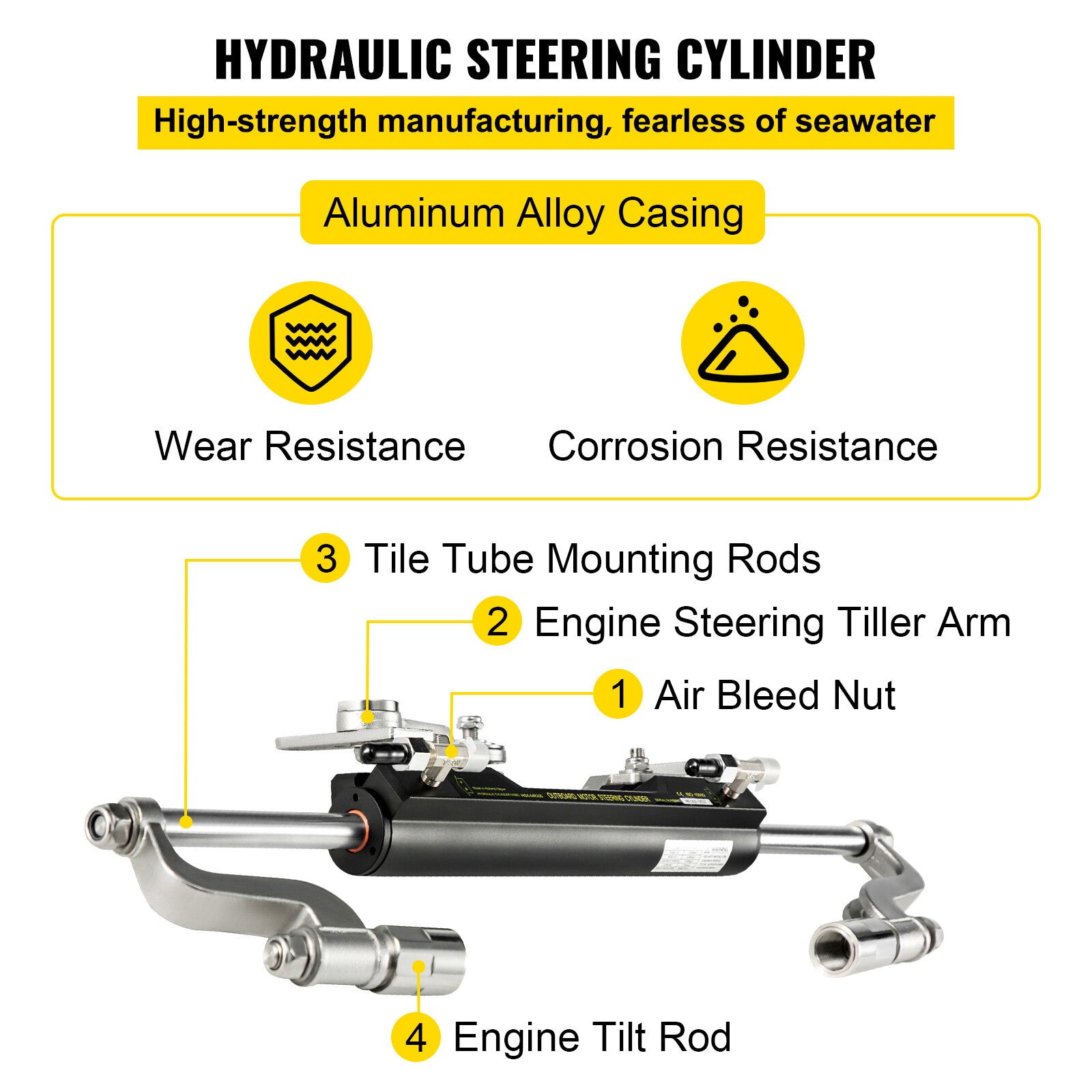 HK4200A-3 Hydraulic Outboard Steering System Kit 300HP 2x20ft Hose Cylinder Helm