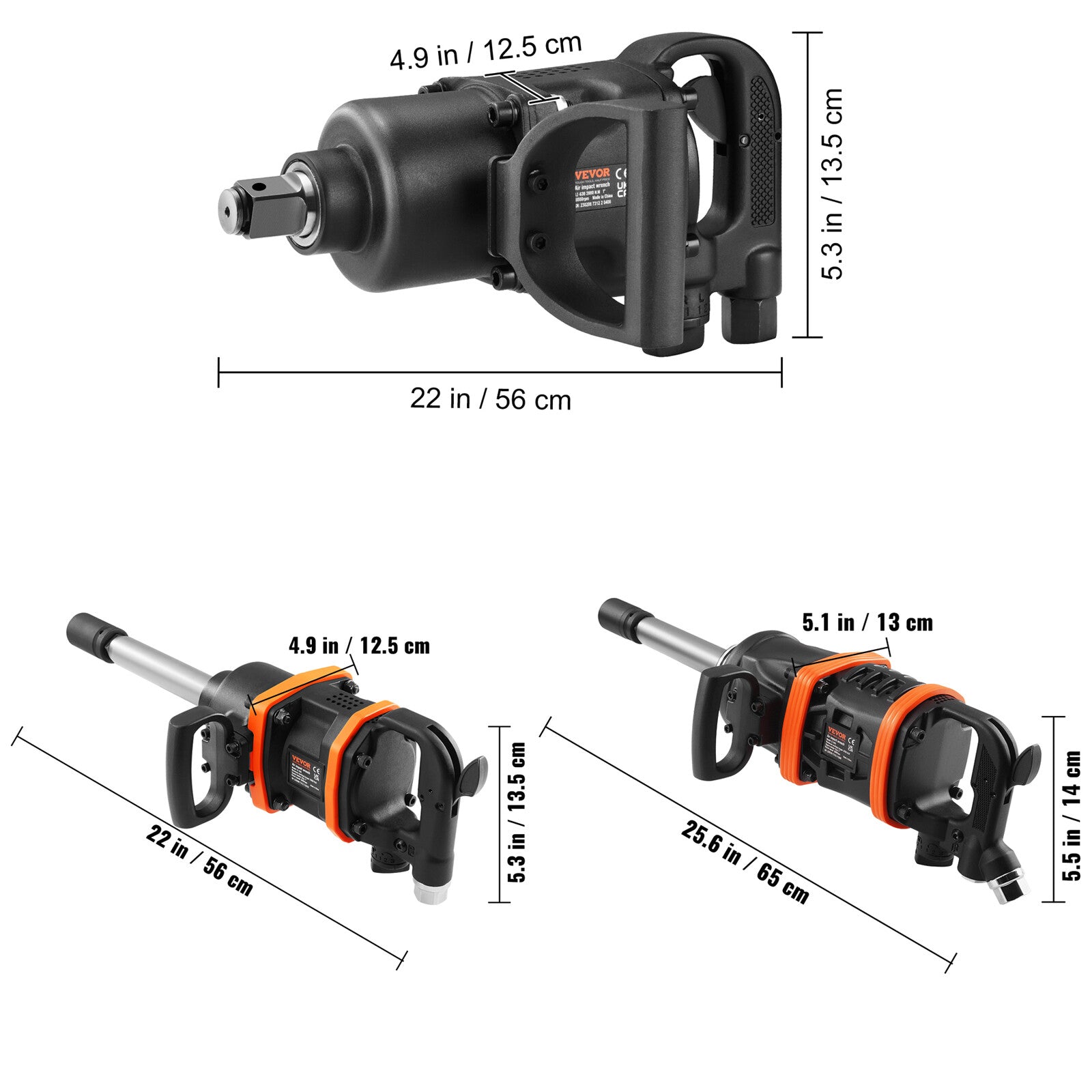 VEVOR 1" Air Impact Wrench Up to 2730ft-lbs/3160ft-lbs/5175ft-lbs Reverse Torque