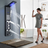 LED Shower Panel Tower Massage System Rain&Waterfall Jets Faucet Stainless Steel