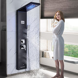 LED Shower Panel Tower Massage System Rain&Waterfall Jets Faucet Stainless Steel