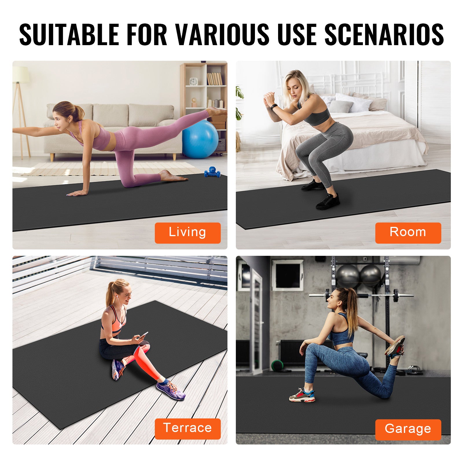 VEVOR Exercise Mat Non Slip Yoga Mat Gym Fitness Pilate Workout Mat (10x6ft)