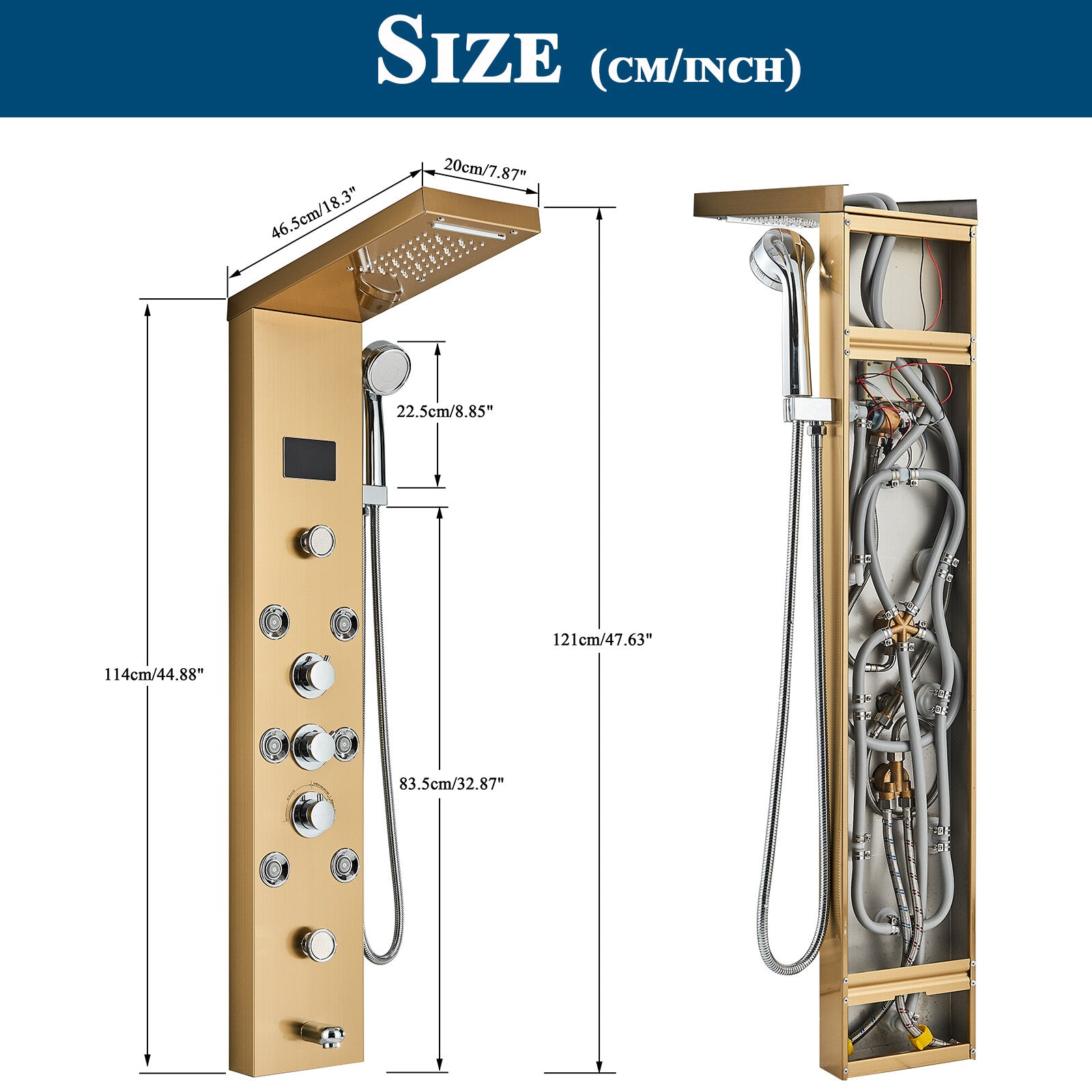 LED Shower Panel Tower Massage System Rain&Waterfall Jets Faucet Stainless Steel