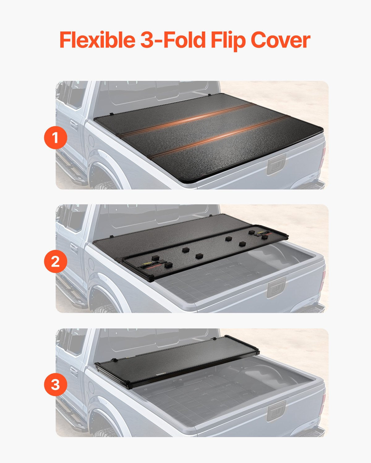 VEVOR Tri-Fold Truck Bed Tonneau Cover, Compatible with 2009-2024 Ram 1500 (19-2