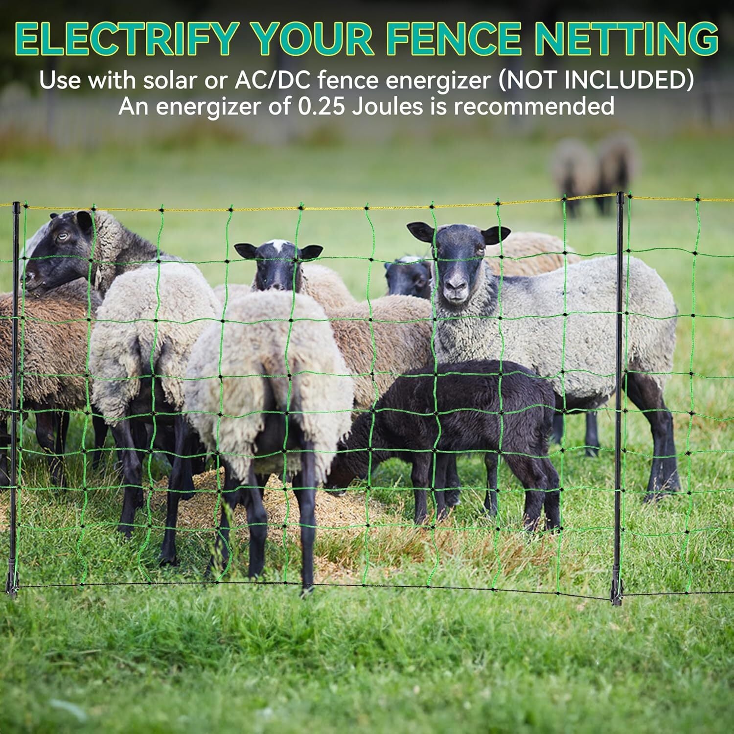 Electric Netting Fence Mesh Kit Sheep Fencing 42.5" H x 164' L with Posts Spikes