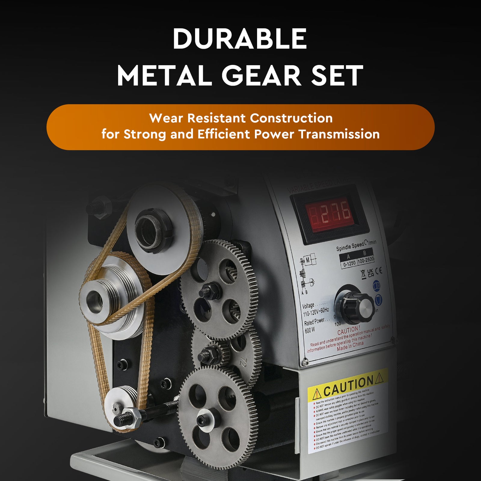 8"x14" Mini Metal Lathe Variable Speed Digital Metalworking Machine 2250RPM 600W