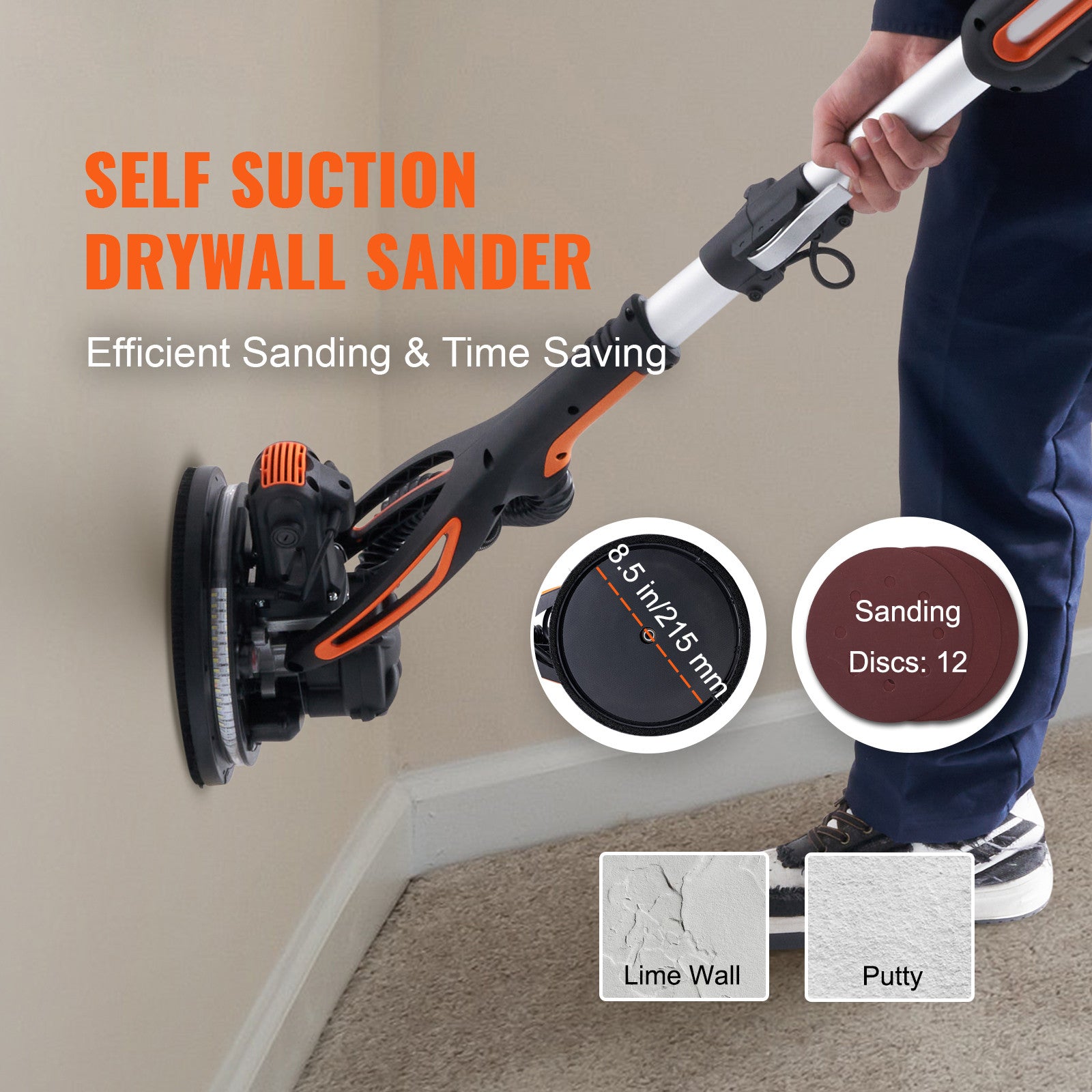 Uimoso Drywall Sander 900W Brush Motor 800-1800RPM Variable Speed & Self-Suction
