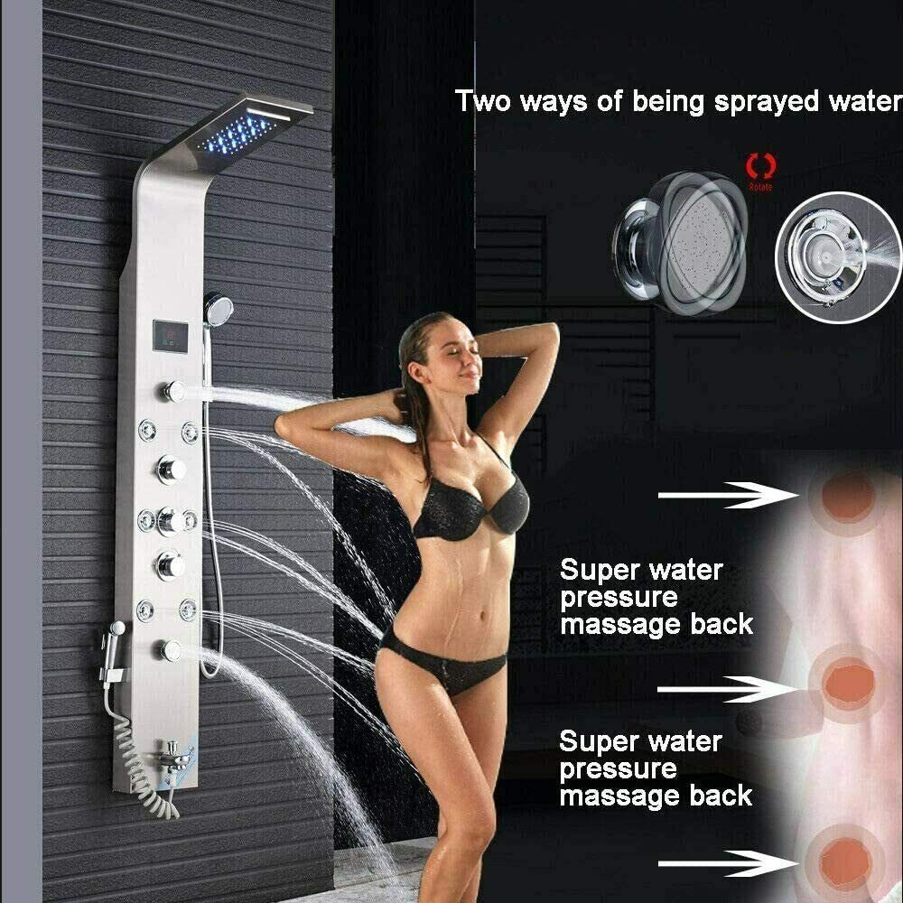 LED Shower Panel Tower Massage System Rain&Waterfall Jets Faucet Stainless Steel