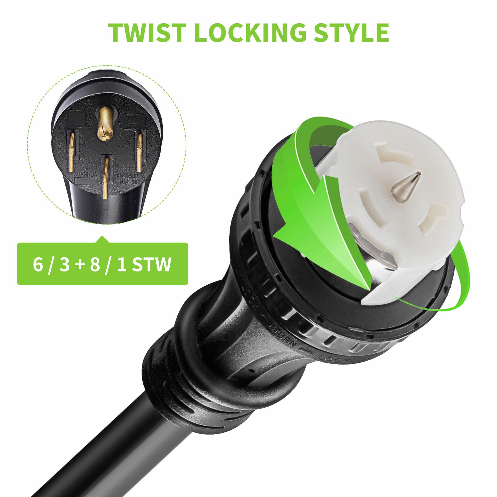 50 Amp 25FT Generator Power Cord and Waterproof Power Inlet Box 14-50P to CS6364