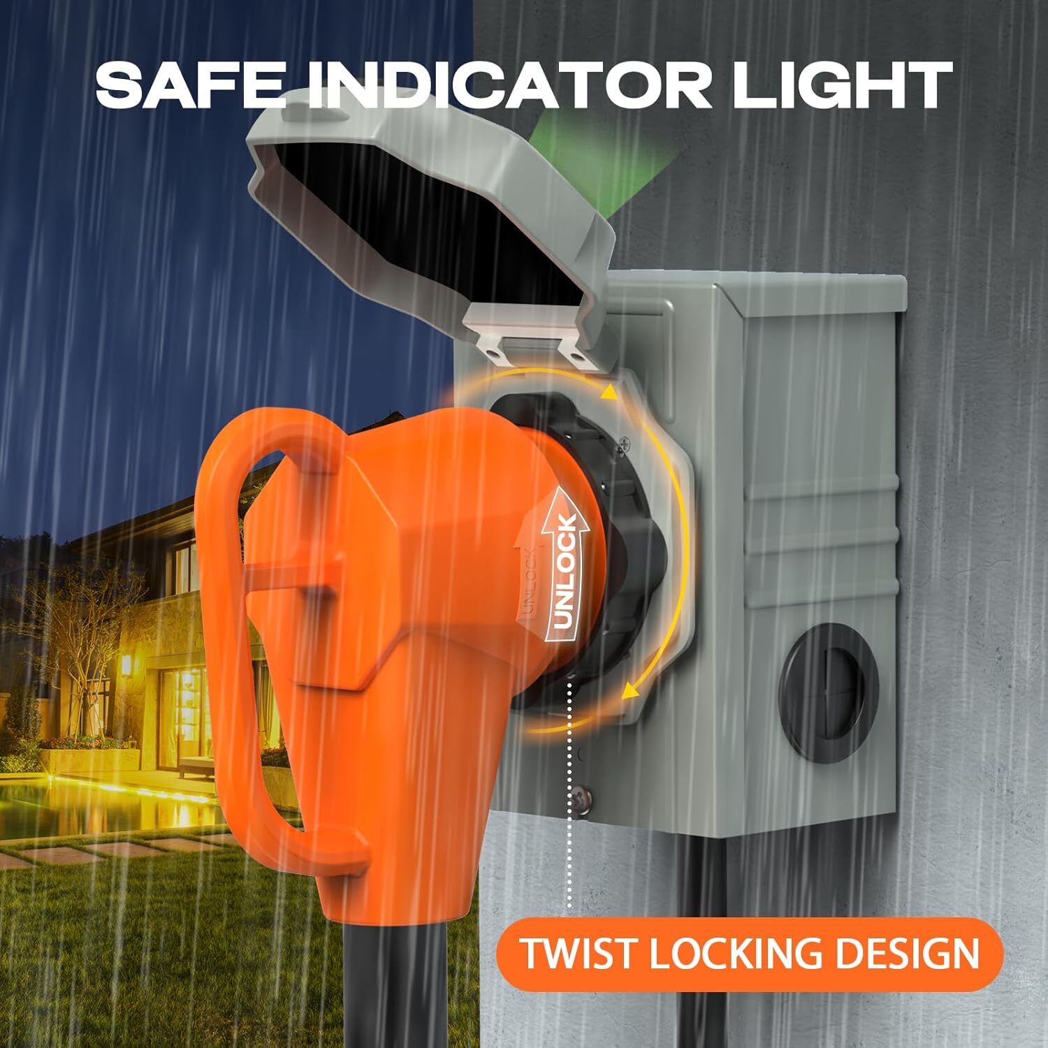 50 Amp 25FT Generator Power Cord and Waterproof Power Inlet Box 14-50P to CS6364