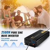 Pure Sine Wave Inverter Power Inverter 2500W DC12V to AC120V Inverter LCD
