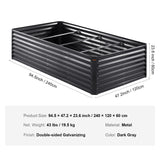Galvanized Raised Garden Bed Planter Box 94.5x47.2x23.6" Flower Vegetable