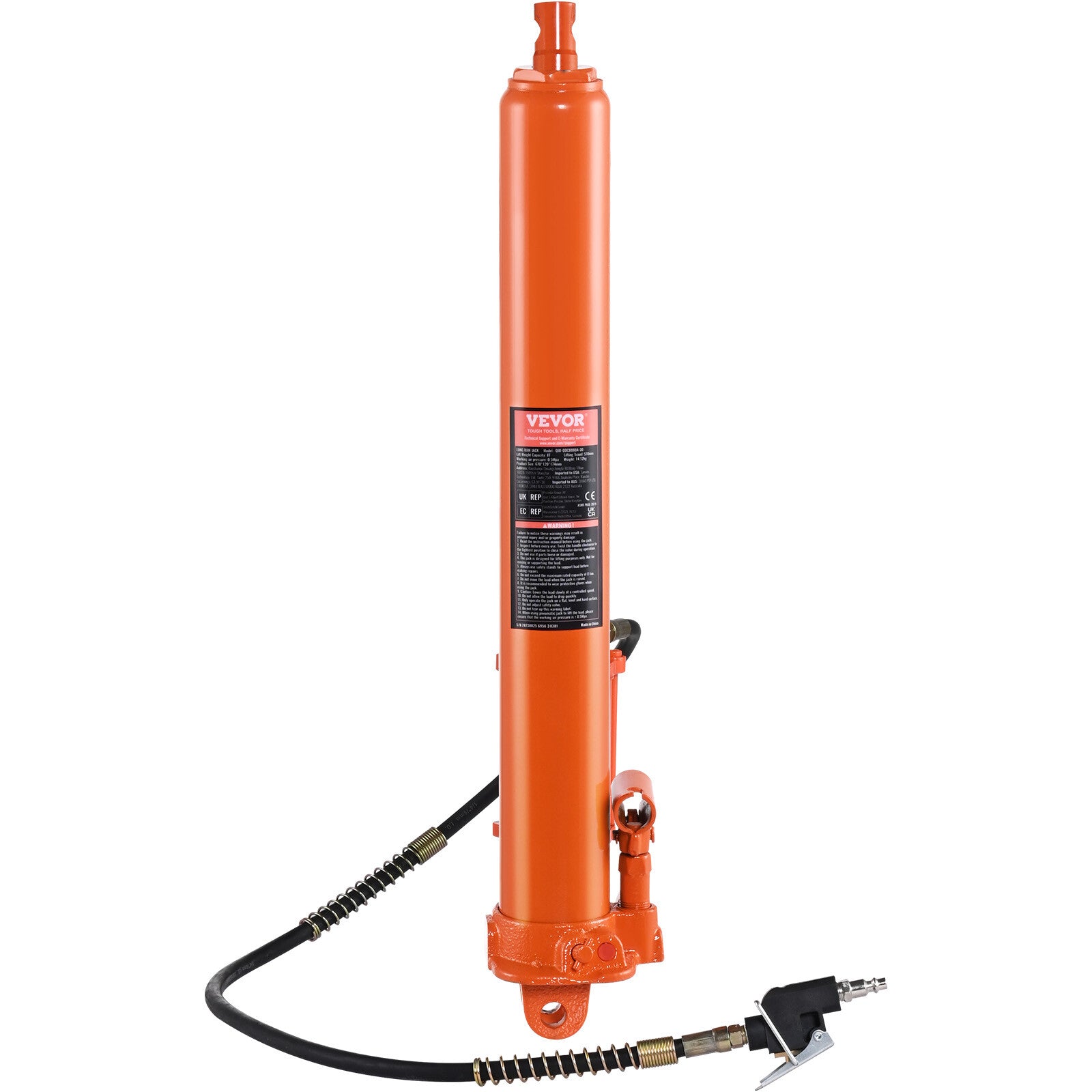 VEVOR Hydraulic Air Long Ram Jack 8Ton Clevis Base Engine Lift Hoist Single Pump