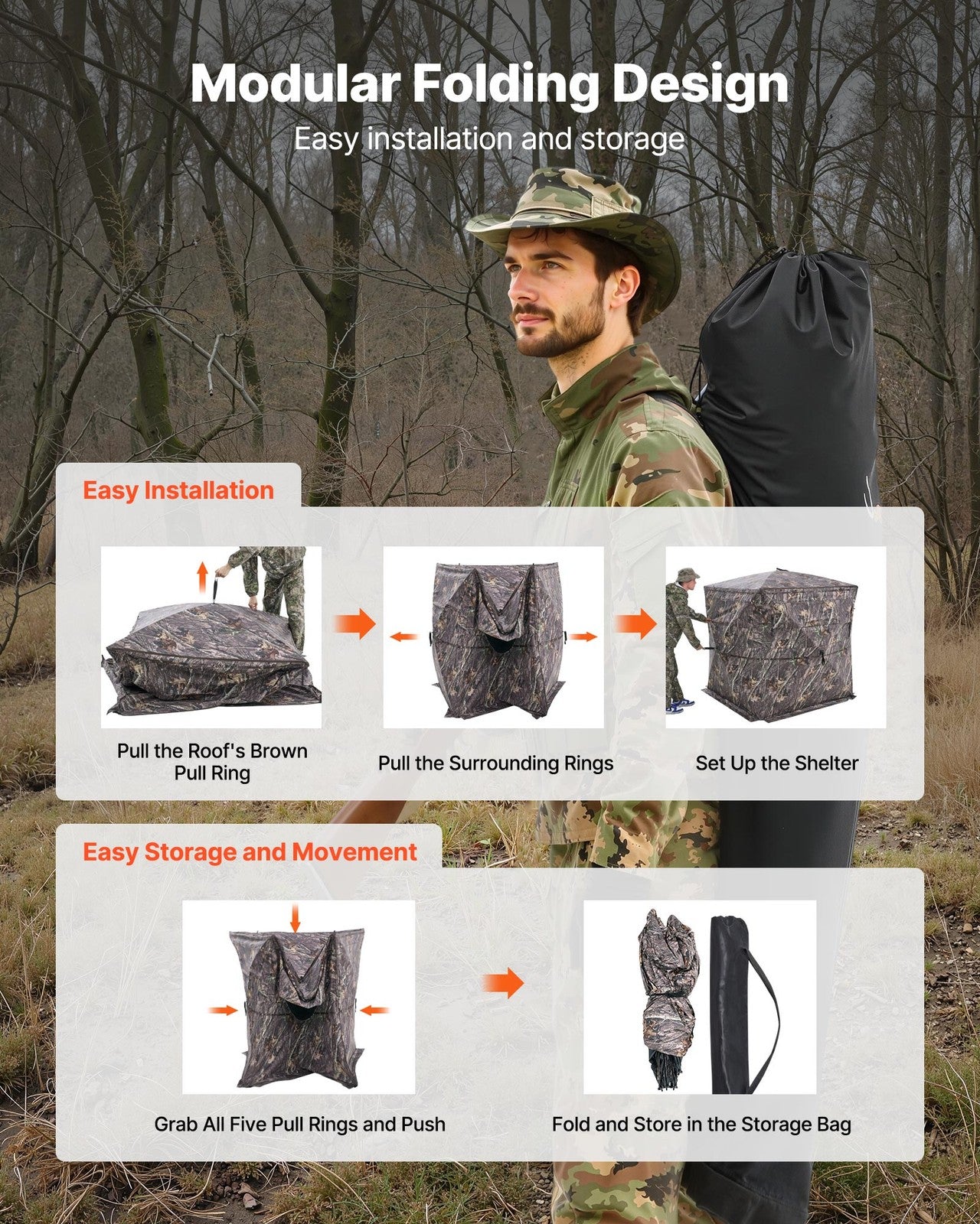 VEVOR Portable Hunting Blind See Through Ground Deer Blinds 2-3 Person Carrying