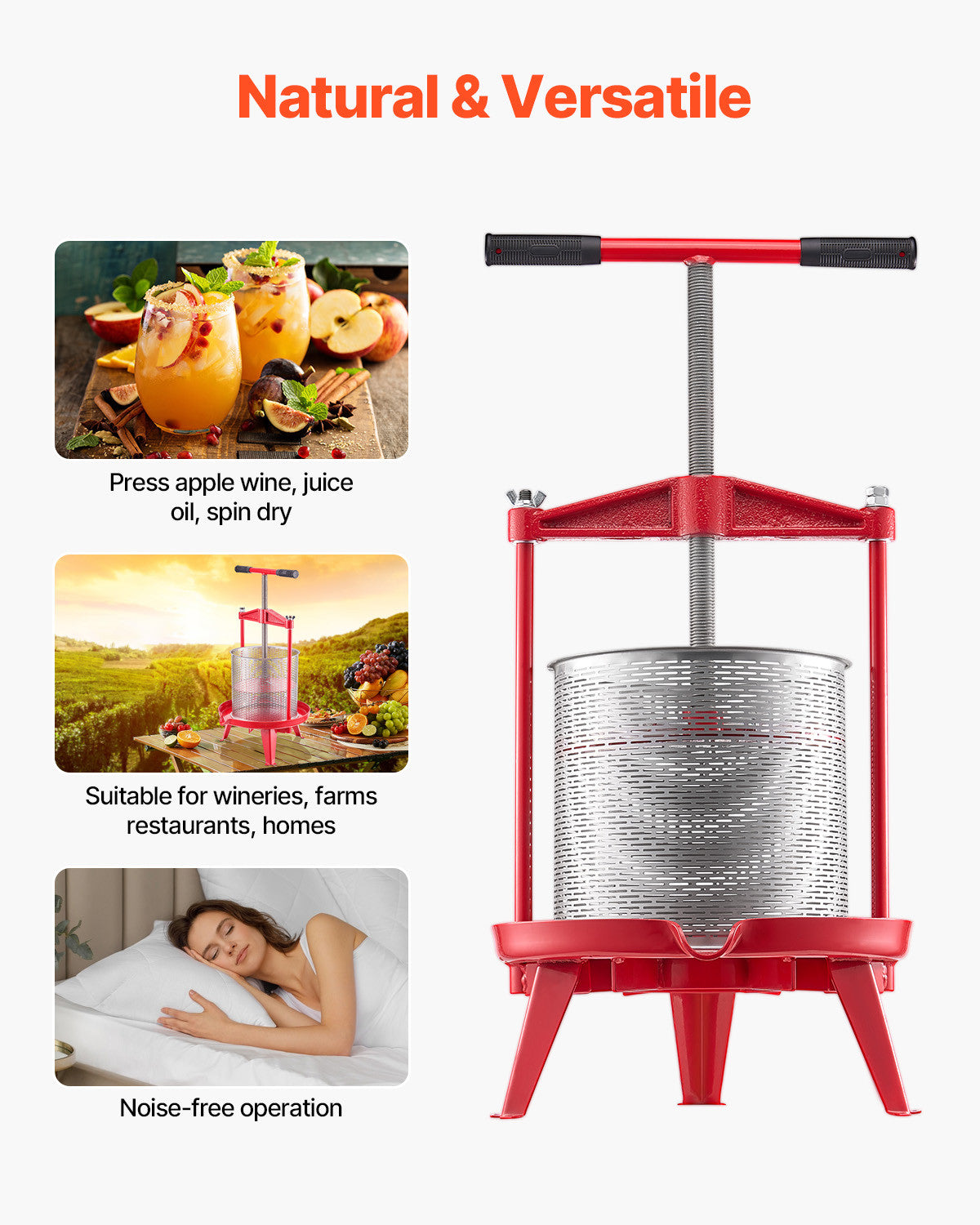 VEVOR Fruit Wine Press Manual Press for Wine Making 3.69 Gal/14L Stainless Steel