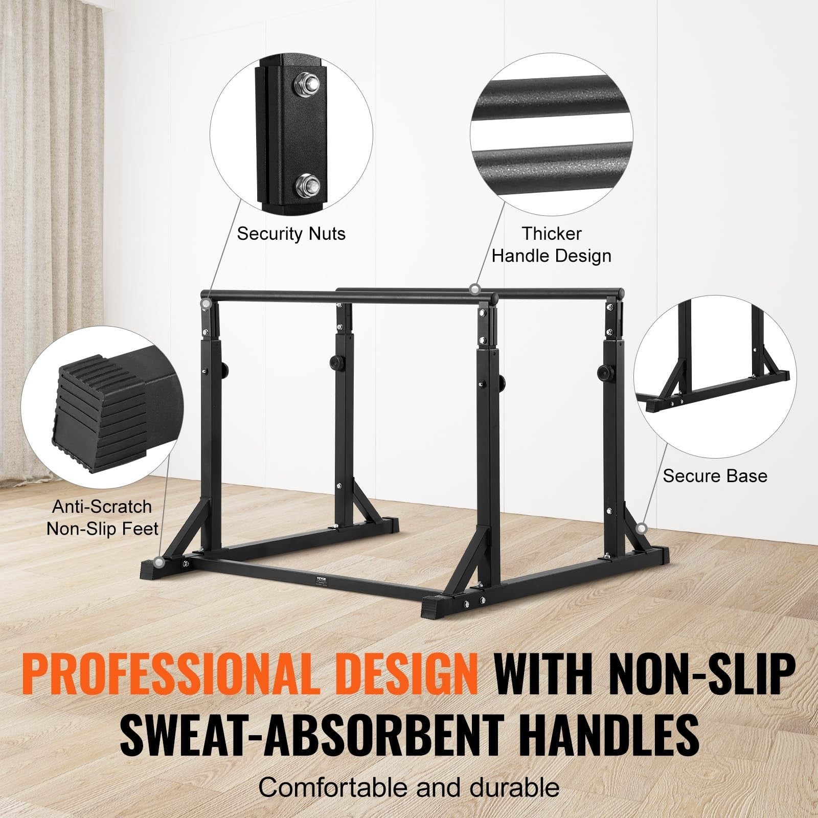 Adjustable Black Dip Bar Station Heavy Duty Portable Calisthenics Workout Stand