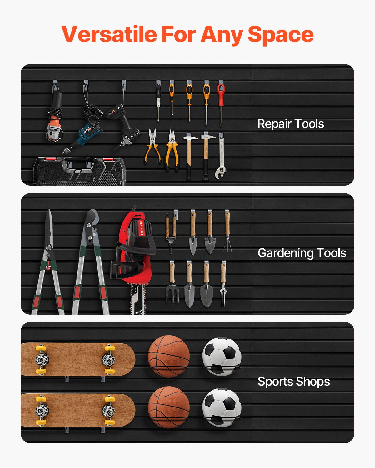 8 x 4 ft Slat Wall Paneling PVC Black Garage Slatwall with Modular Design