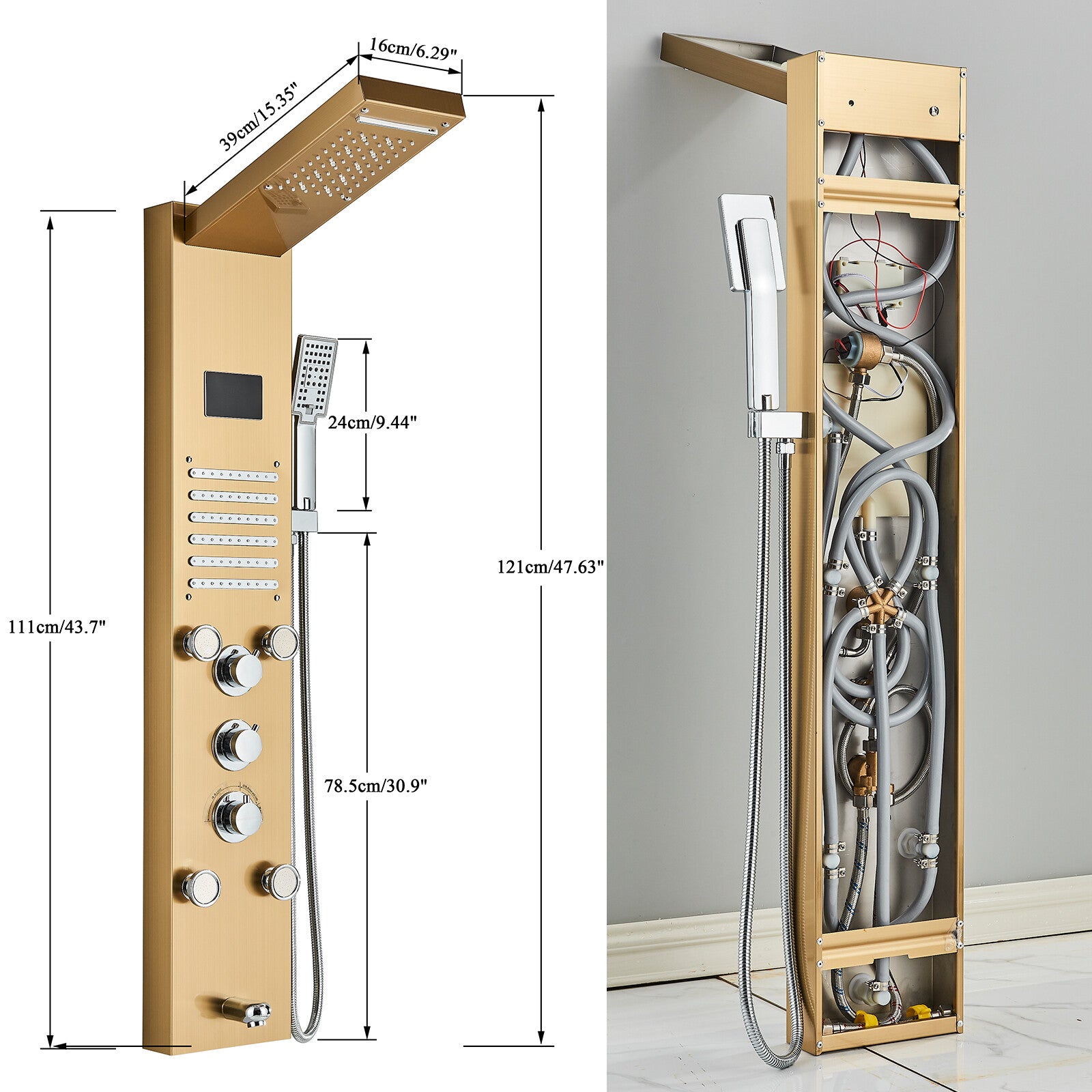 LED Shower Panel Tower Massage System Rain&Waterfall Jets Faucet Stainless Steel