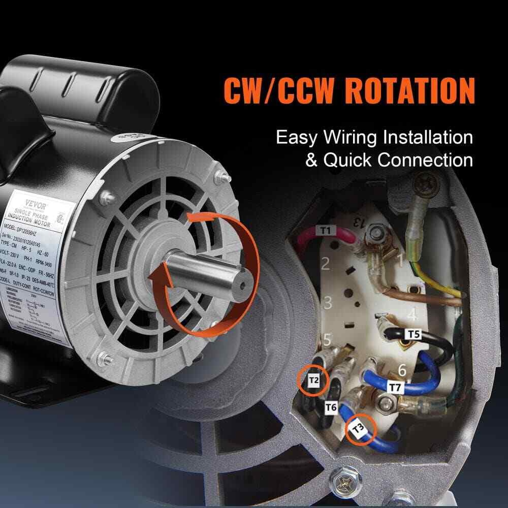 VEVOR 5HP Air Compressor Motor 3450 RPM Single Phase Electric Motor 7/8 in.