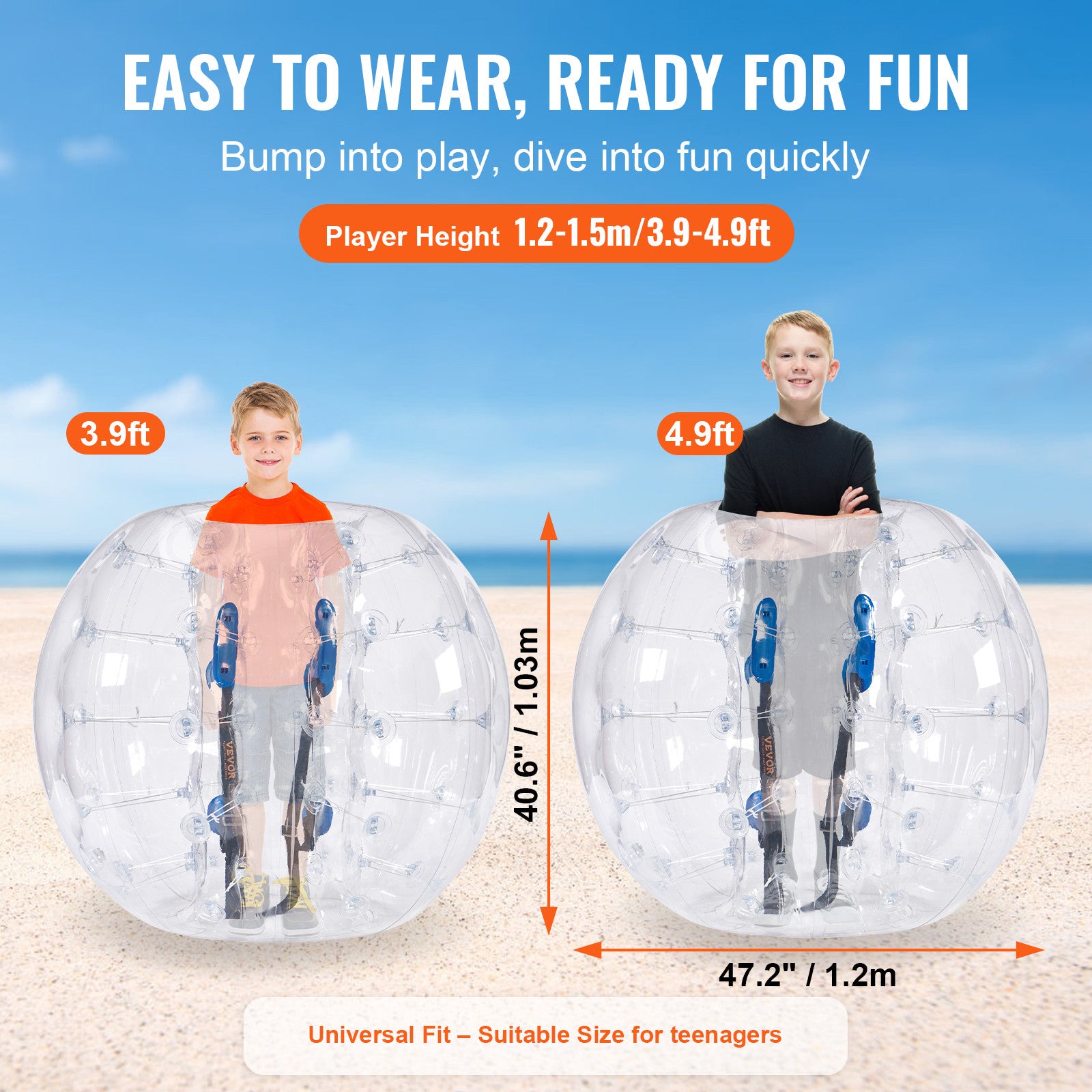 VEVOR Inflatable Bumper Balls 2-Pack 4FT/1.2M Sumo Zorb Balls for Teens