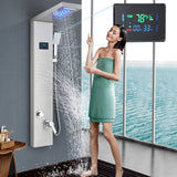 LED Shower Panel Tower Massage System Rain&Waterfall Jets Faucet Stainless Steel