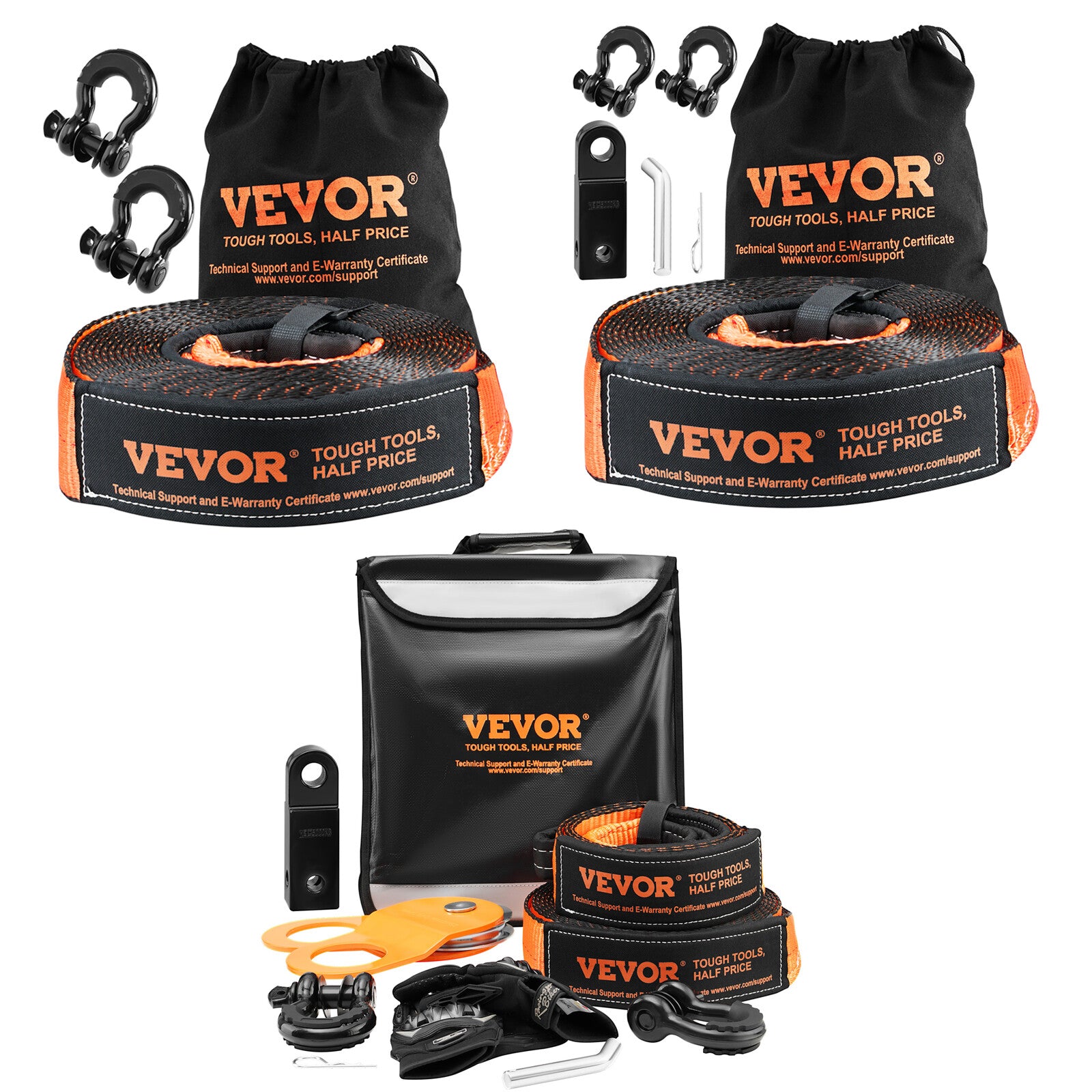 VEVOR Winch Recovery Kit Tow Strap Shackle Emergency Kit 3"x30' 30000lb 4/5/8PCS