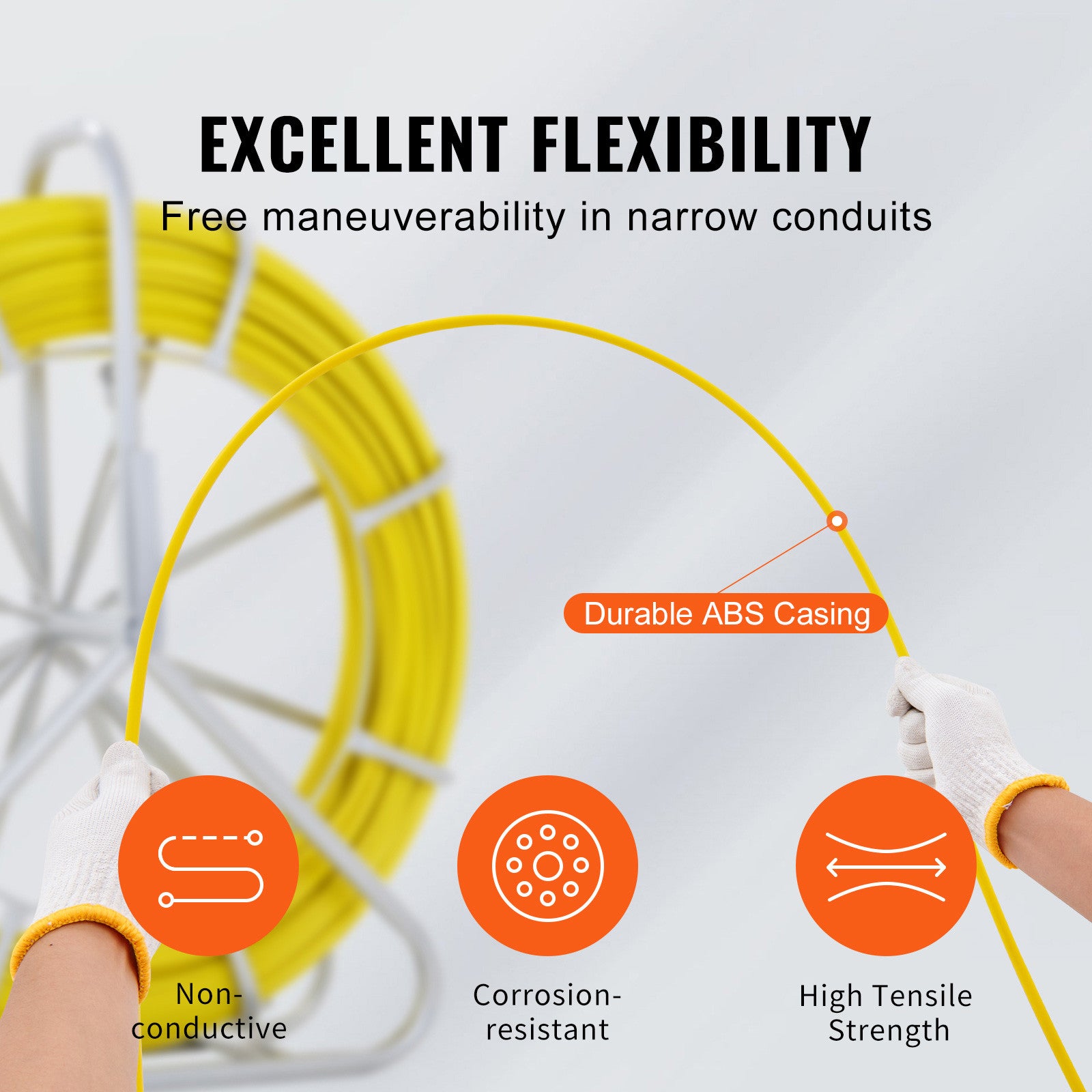 Fish Tape Puller Fiberglass 425 ft 1/4 inch Wire Cable Running Duct Rodder