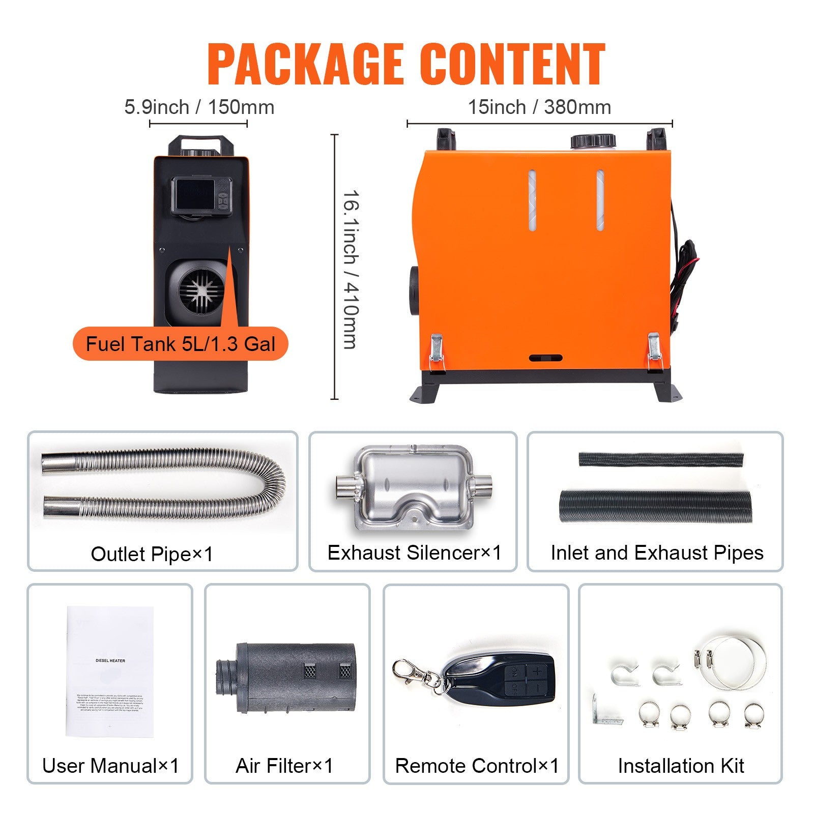 VEVOR Diesel Air Heater All-in-one 12V 8KW Bluetooth App LCD for Car RV Indoors