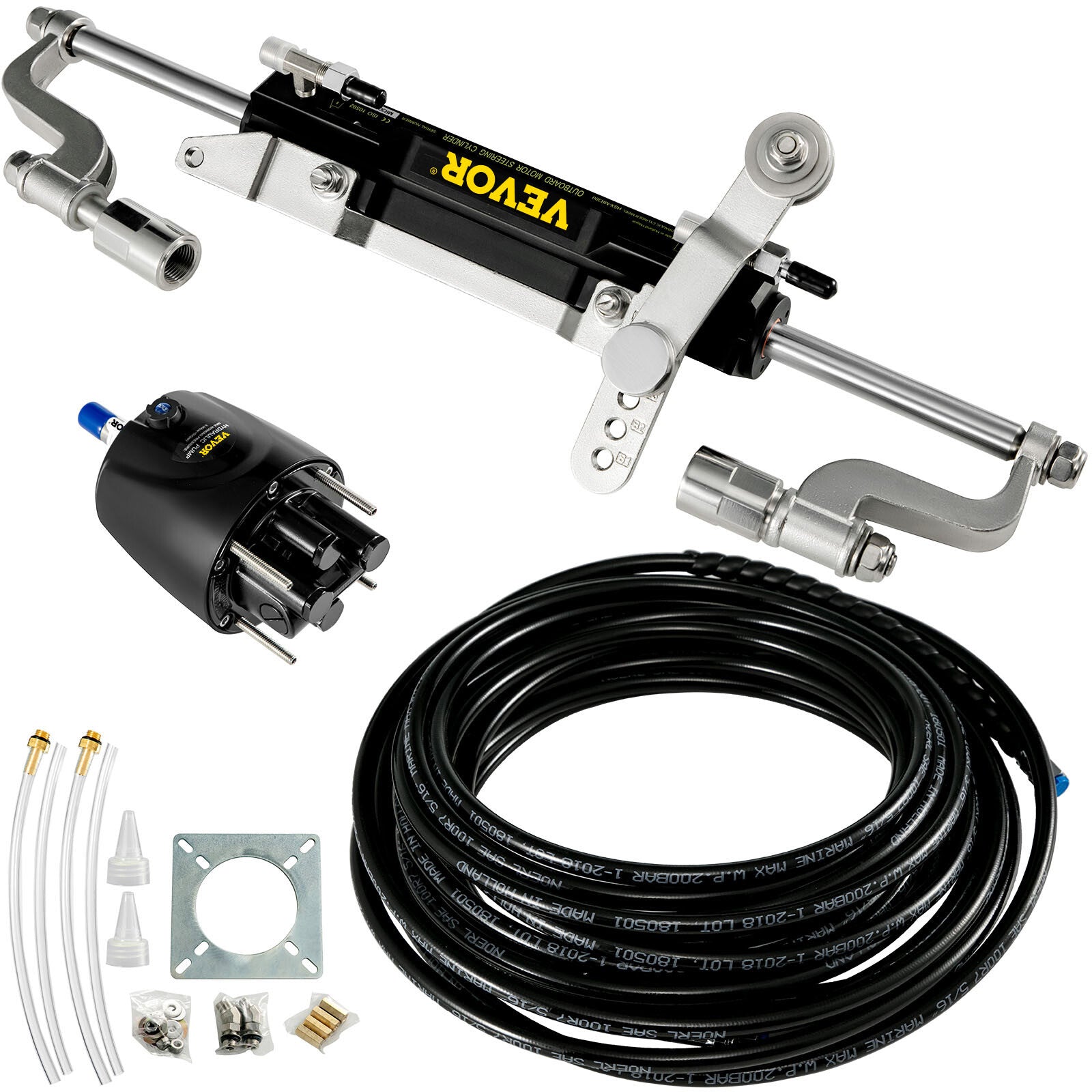 HK4200A-3 Hydraulic Outboard Steering System Kit 300HP 2x20ft Hose Cylinder Helm