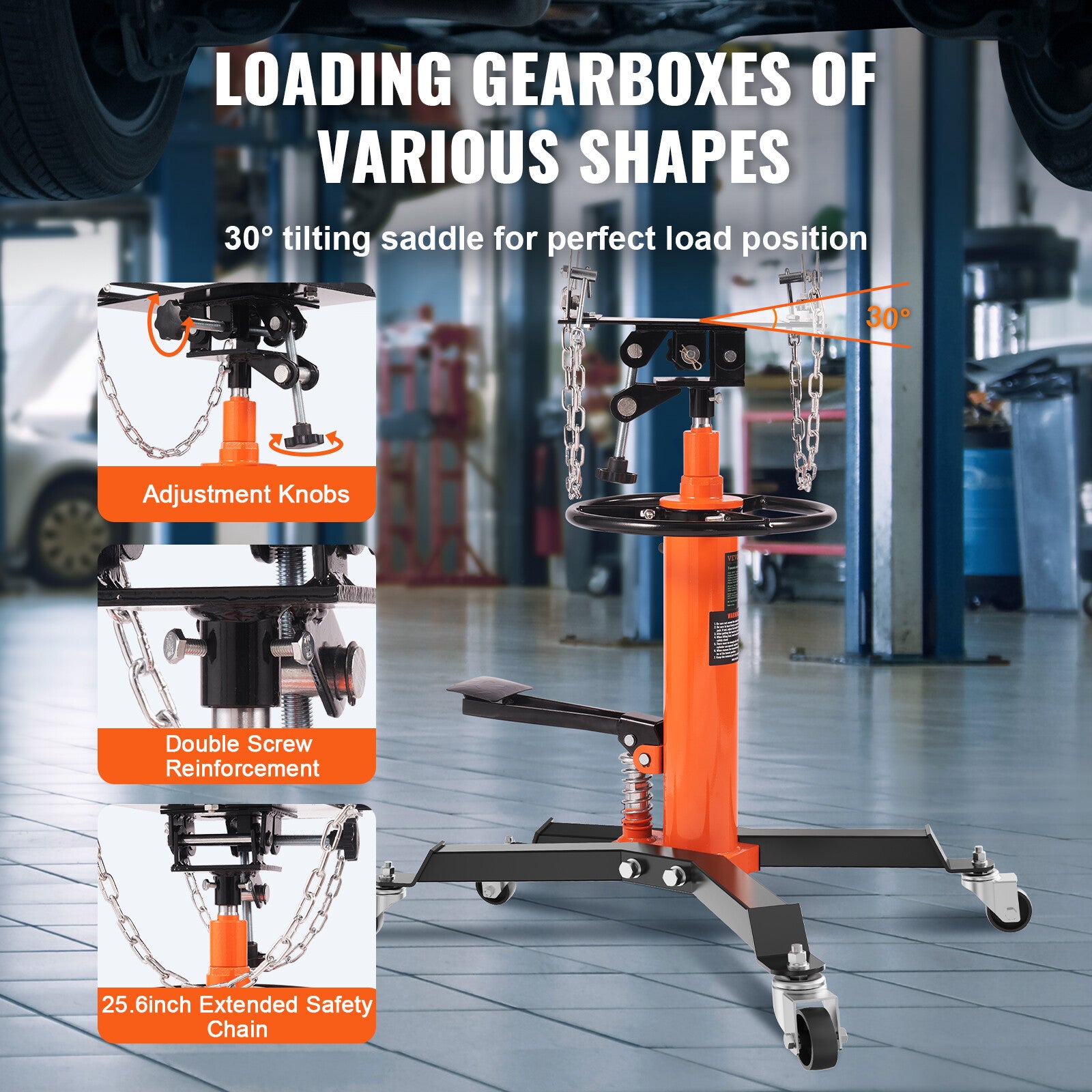 VEVOR 1322-1660 lbs Hydraulic Transmission Jack 360° Swivel Wheels Lift Hoist