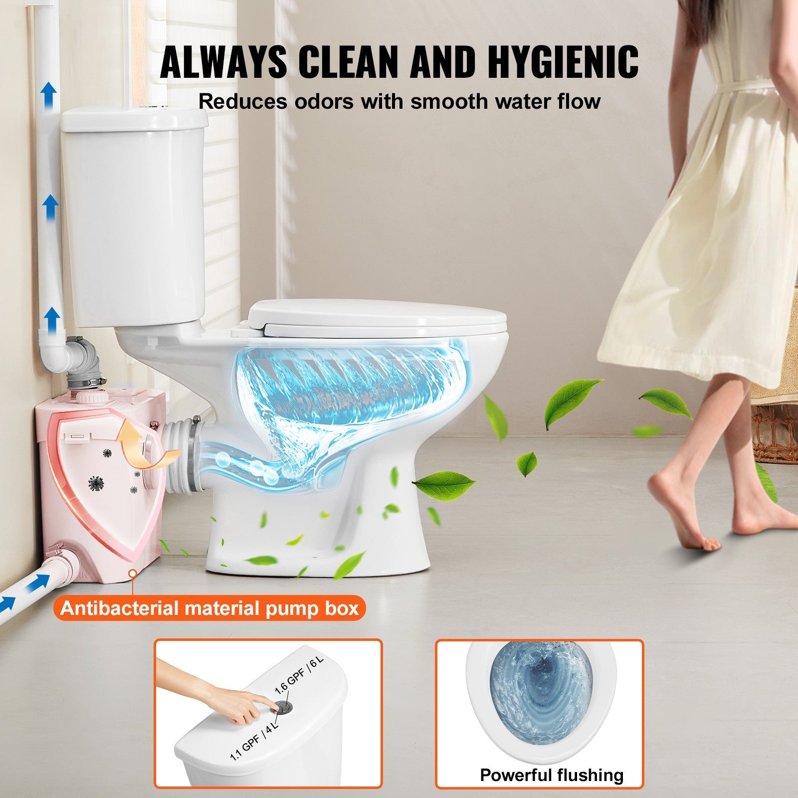 Uimoso Macerating Toilet System with 700W Pump Upflush Toilet For Basement