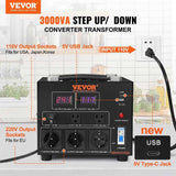 VEVOR 3000W Voltage Converter Transformer Step Up/Down 220V-110V /110V-220V CE