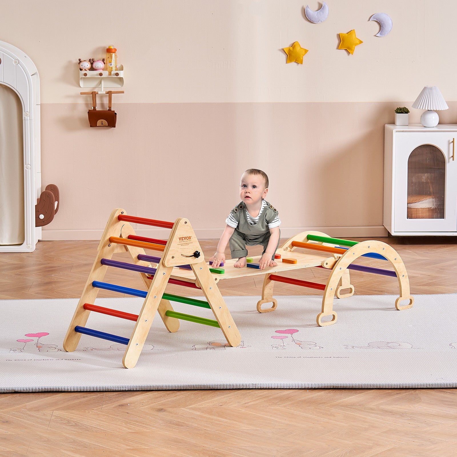 Pikler Triangle Set 5in1 Montessori Climbing Toys for Toddlers M Colorful