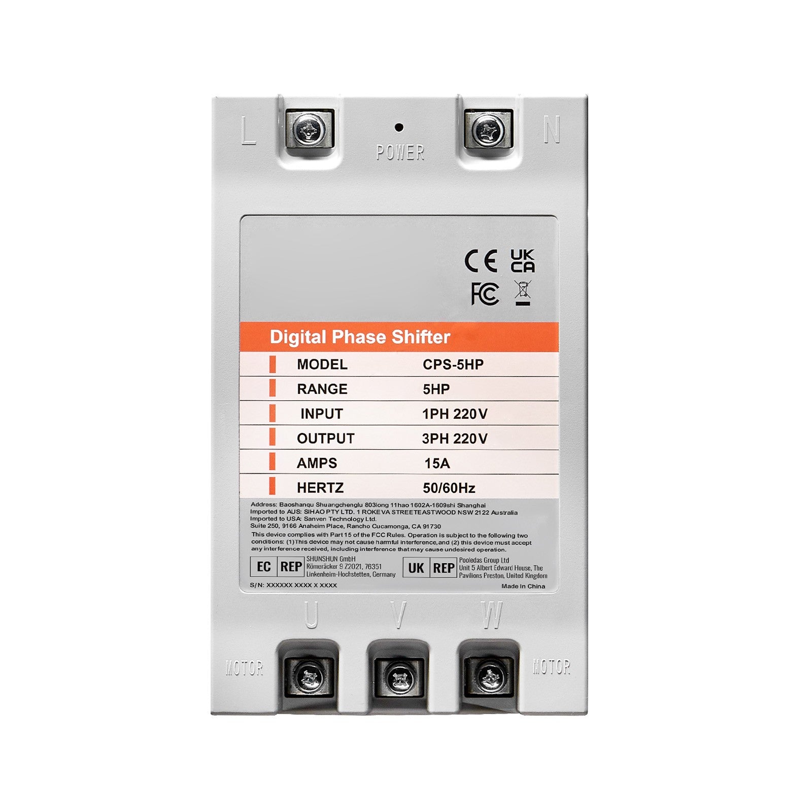 Uimoso 5HP Single 1 Phase to 3 Phase Converter Digital Phase Shifter 15A 220V