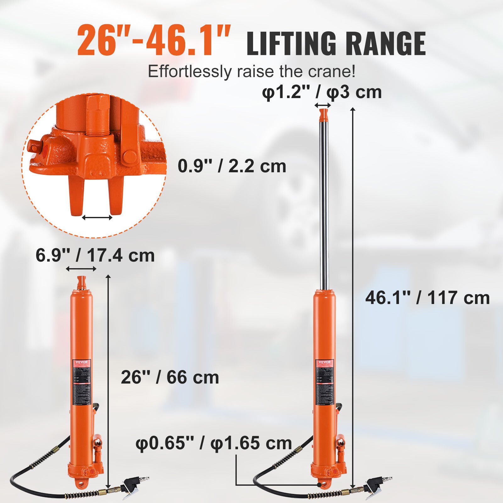 VEVOR Hydraulic Air Long Ram Jack 8Ton Clevis Base Engine Lift Hoist Single Pump