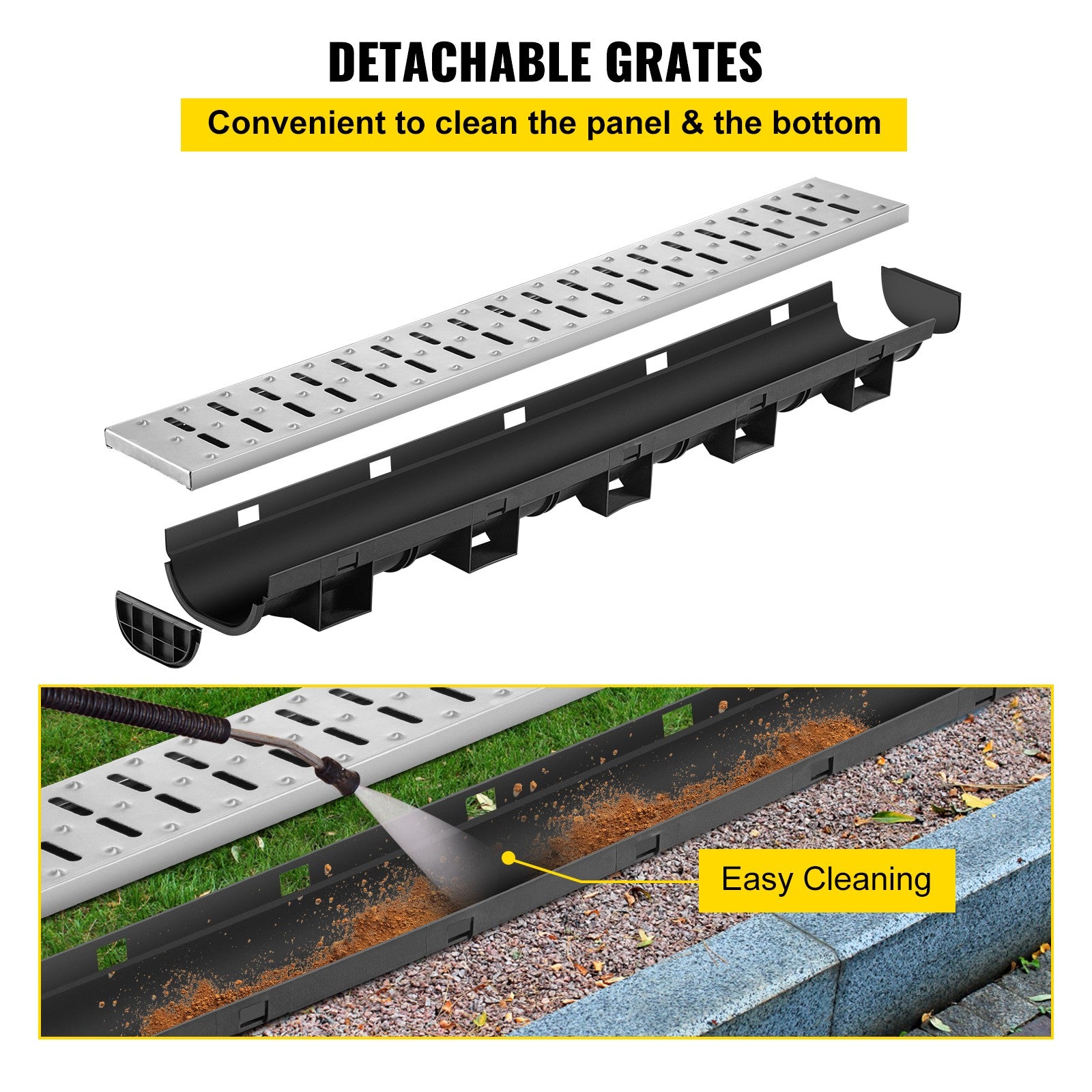 Drainage Trench Driveway Channel Drain Kit Metal Grate-5.8"x3.1"-5 Pack