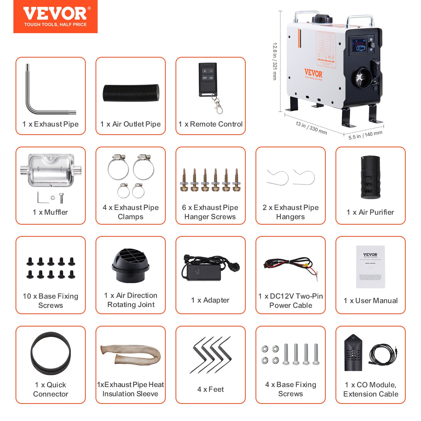 VEVOR Diesel Air Heater 12V/24V 2KW Bluetooth APP Remote Control for RV Outdoors