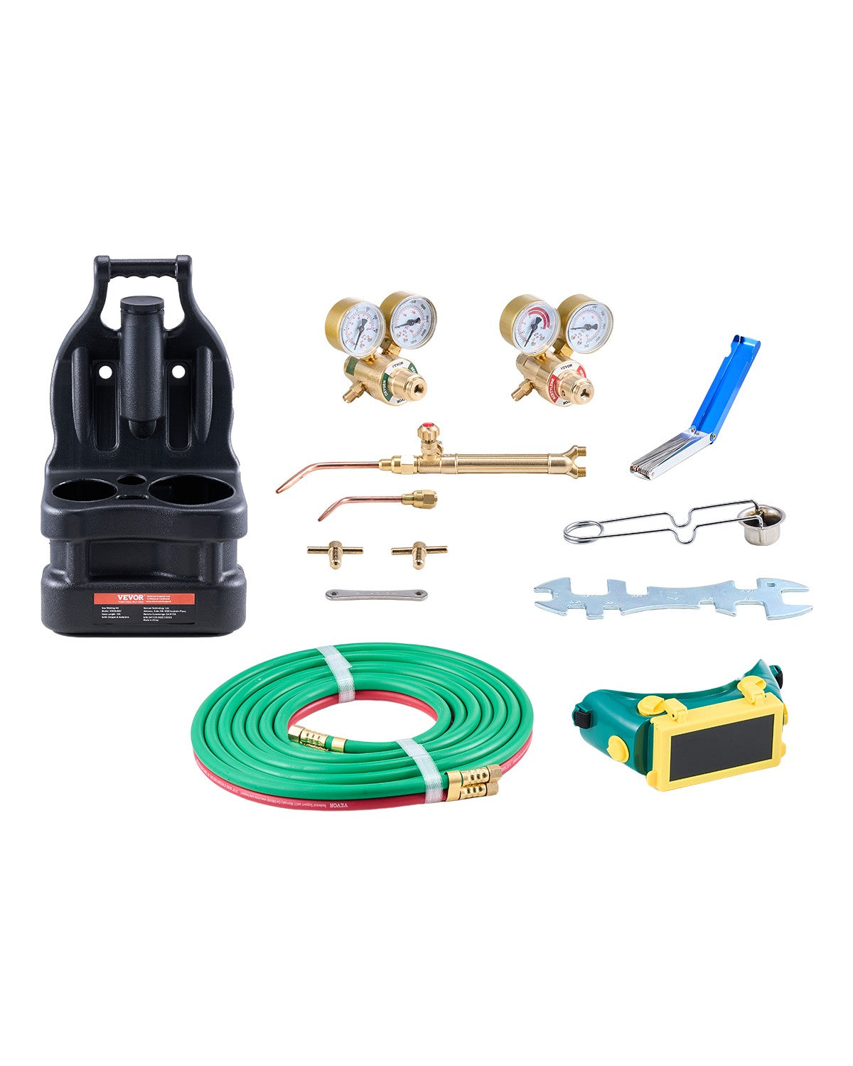 VEVOR Oxygen Acetylene Torch Kit 14PCS Gas Welding & Cylinder Holder 177'' Hose