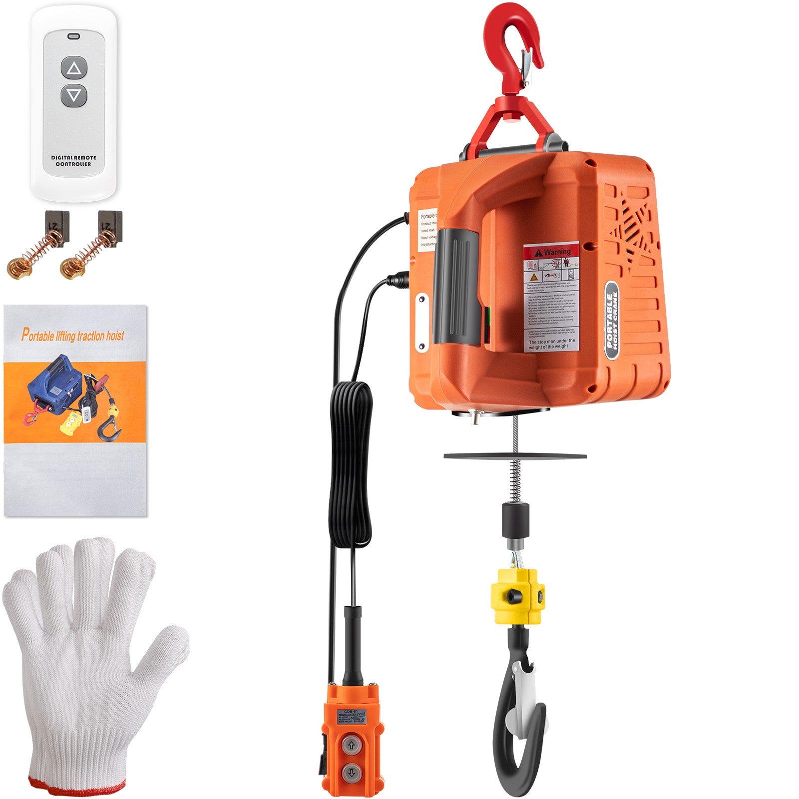 VEVOR 3-in-1 Electric Hoist Winch Portable Crane 1100lbs 25ft w/ Remote Control