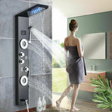 LED Shower Panel Tower Massage System Rain&Waterfall Jets Faucet Stainless Steel