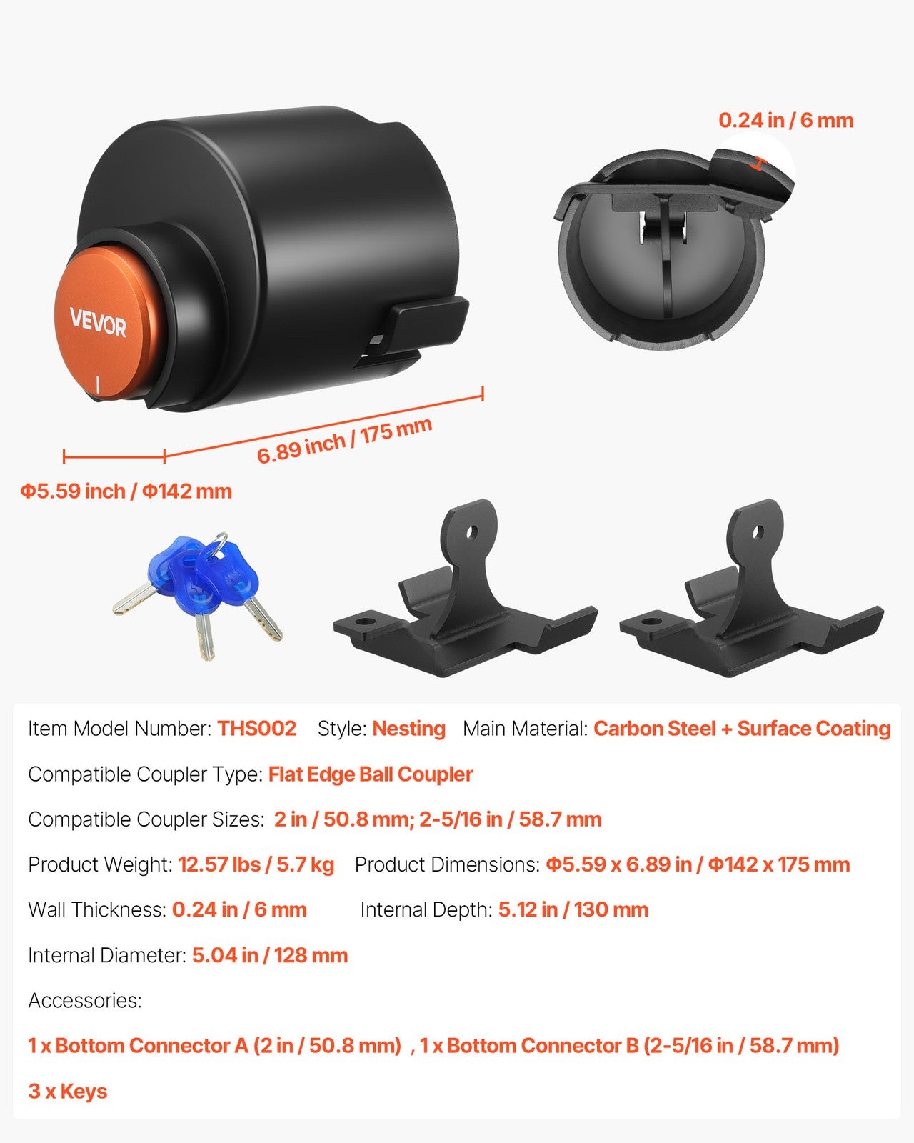 VEVOR Trailer Coupler Lock Fits 2 & 2-5/16-Inch Couplers Trailer Tongue Lock